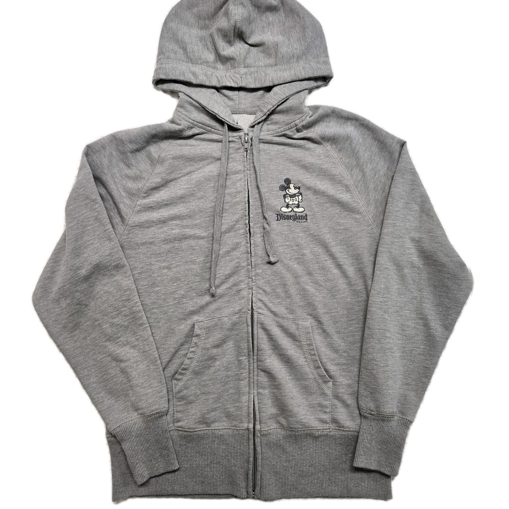 Disneyland Resort Mickey Mouse Full Zip Hoodie Gray Embroidered Womens Medium